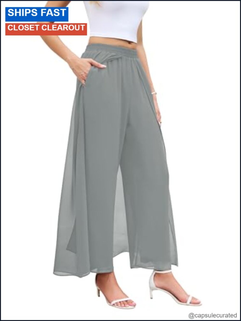 Wide Leg Dress Pant Elegant Party Elastic Waist Trouser